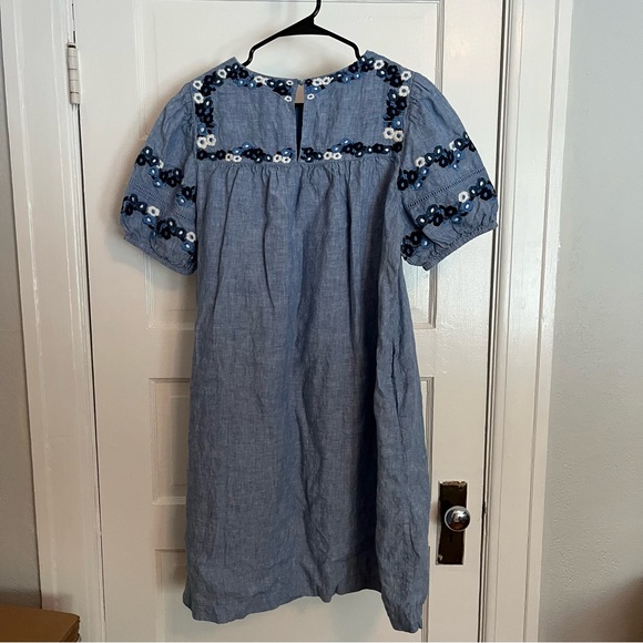 Boden 100% Linen Embroidered Puff Sleeve Dress - Picture 8 of 8